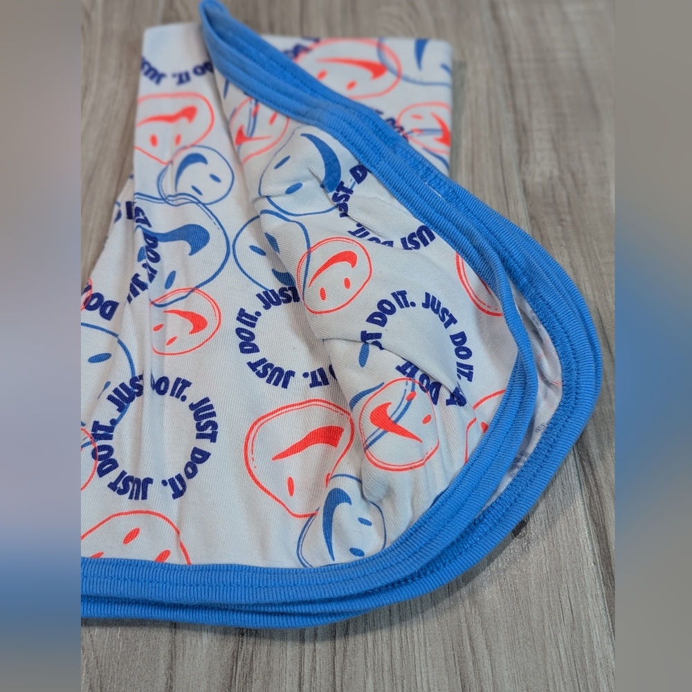 NIKE Baby Blanket Smiley Faces Receiving Blanket Neon Orange Blue